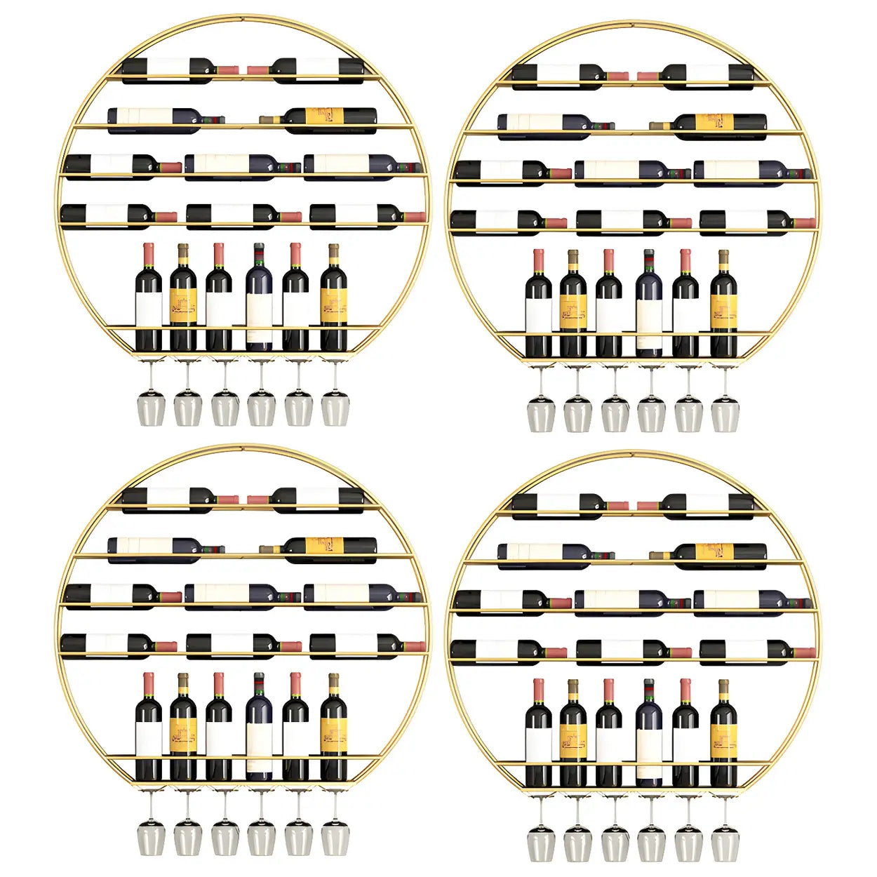 Gold Round Iron Floating Wall Wine Rack