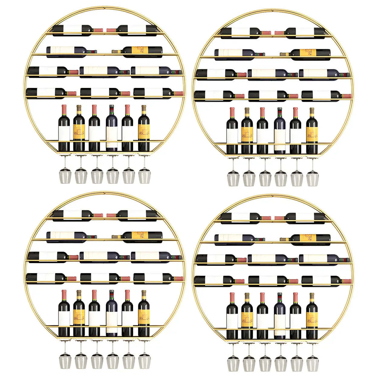 Gold Round Iron Floating Wall Wine Rack