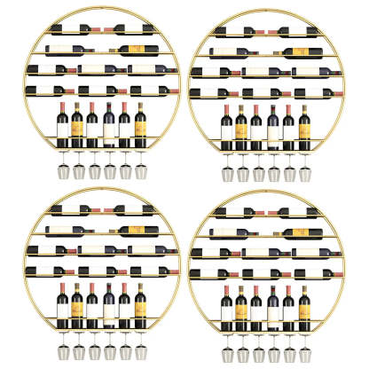 Gold Round Iron Floating Wall Wine Rack