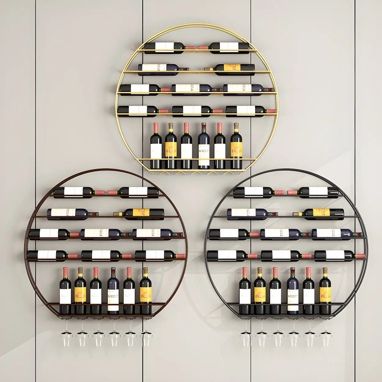 Gold Round Iron Floating Wall Wine Rack