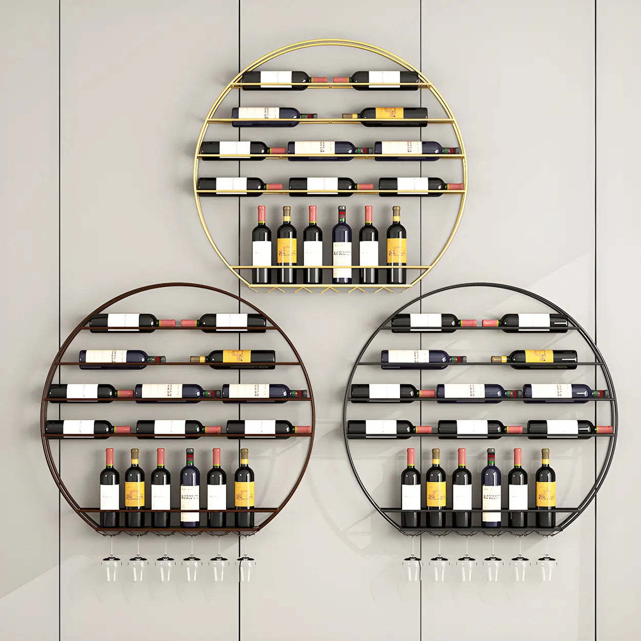 Gold Round Iron Floating Wall Wine Rack