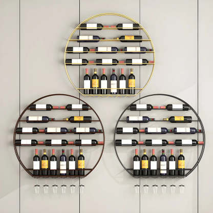Gold Round Iron Floating Wall Wine Rack