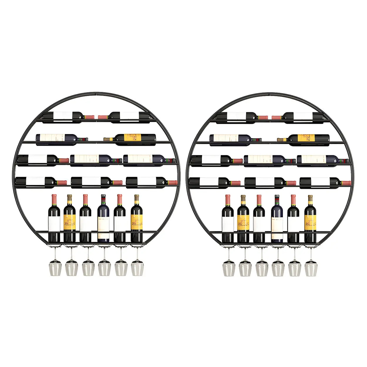Gold Round Iron Floating Wall Wine Rack — Black / 4 Piece Set