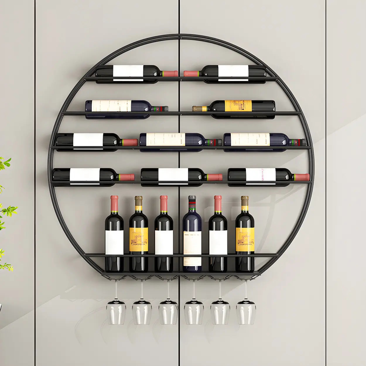 Gold Round Iron Floating Wall Wine Rack — Red / 1 Piece
