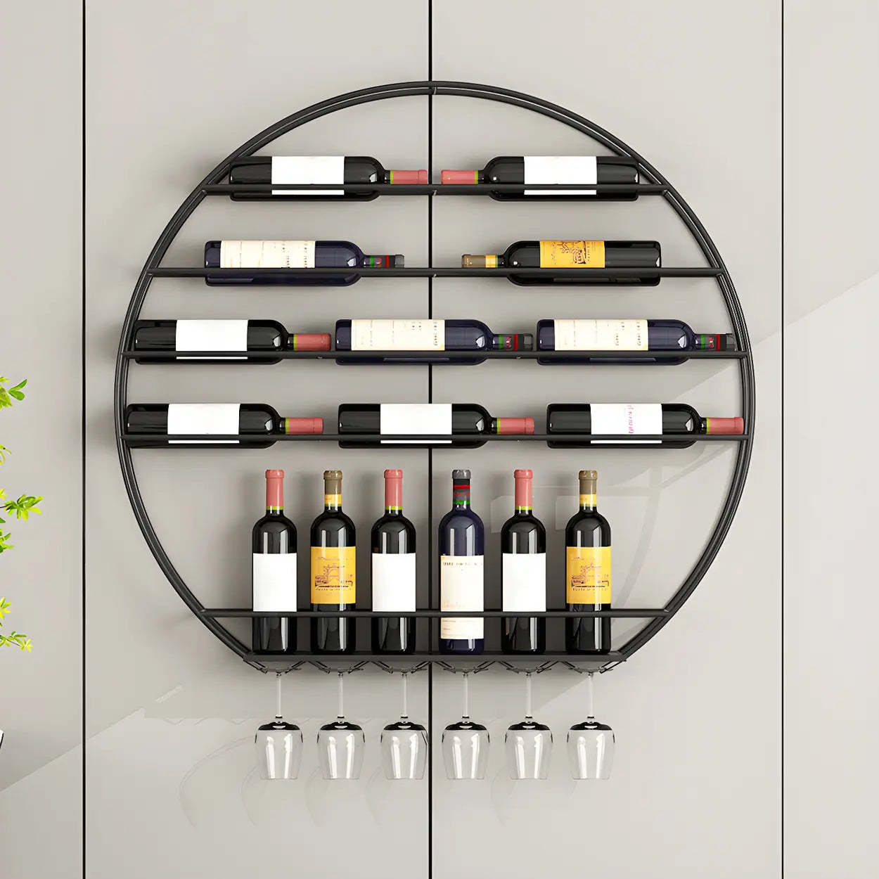 Gold Round Iron Floating Wall Wine Rack — Red / 1 Piece