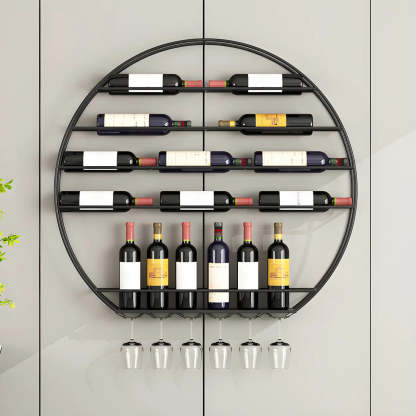 Gold Round Iron Floating Wall Wine Rack — Red / 1 Piece