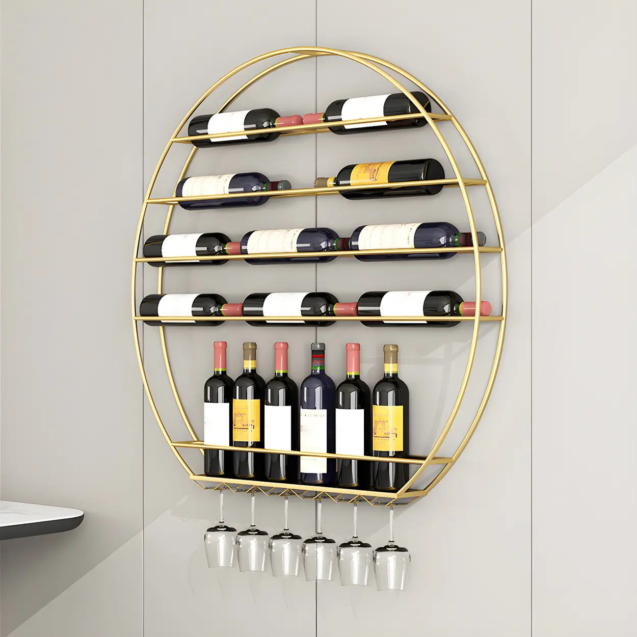 Gold Round Iron Floating Wall Wine Rack — Red / 2 Piece Set