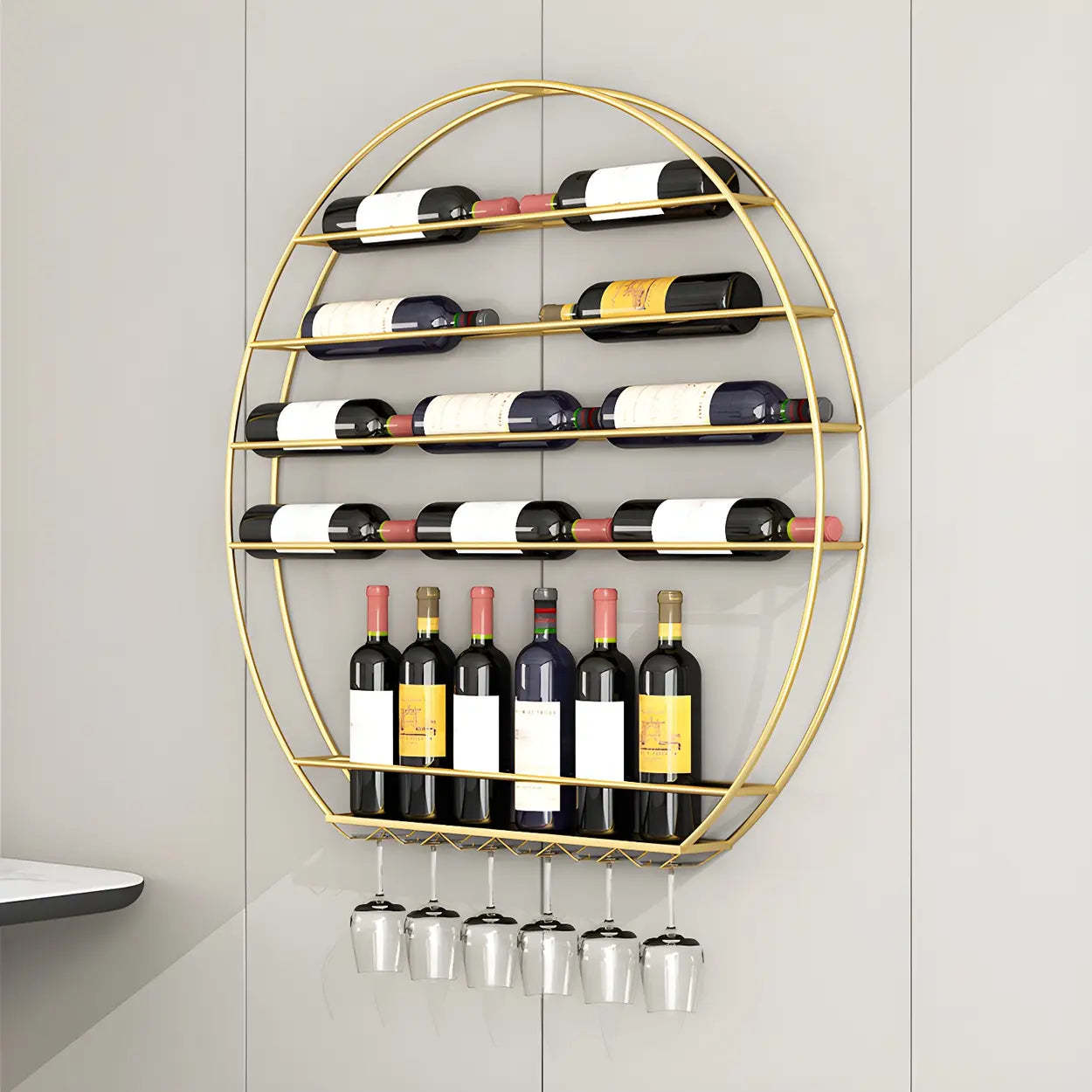 Gold Round Iron Floating Wall Wine Rack — Red / 2 Piece Set