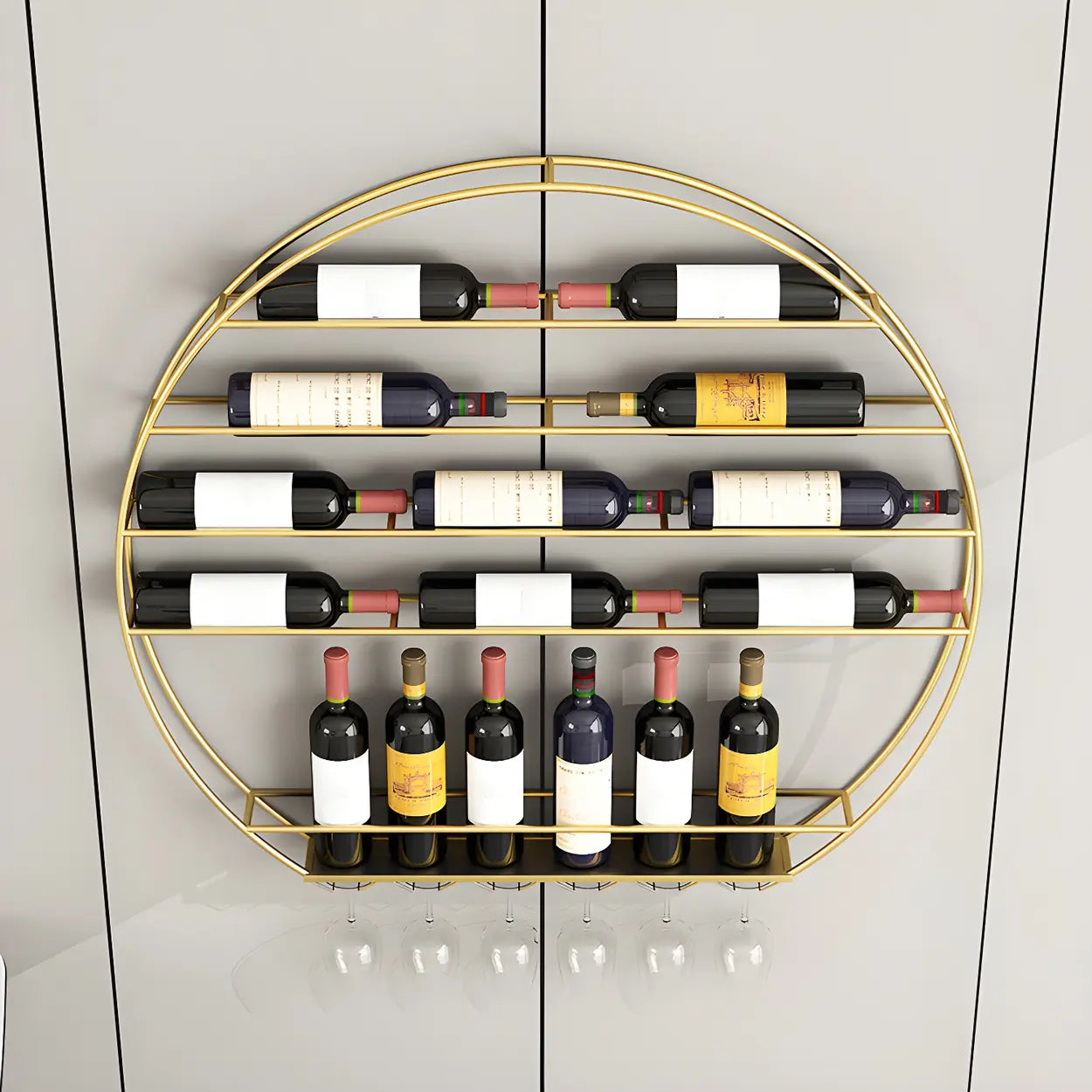 Gold Round Iron Floating Wall Wine Rack — Gold / 1 Piece