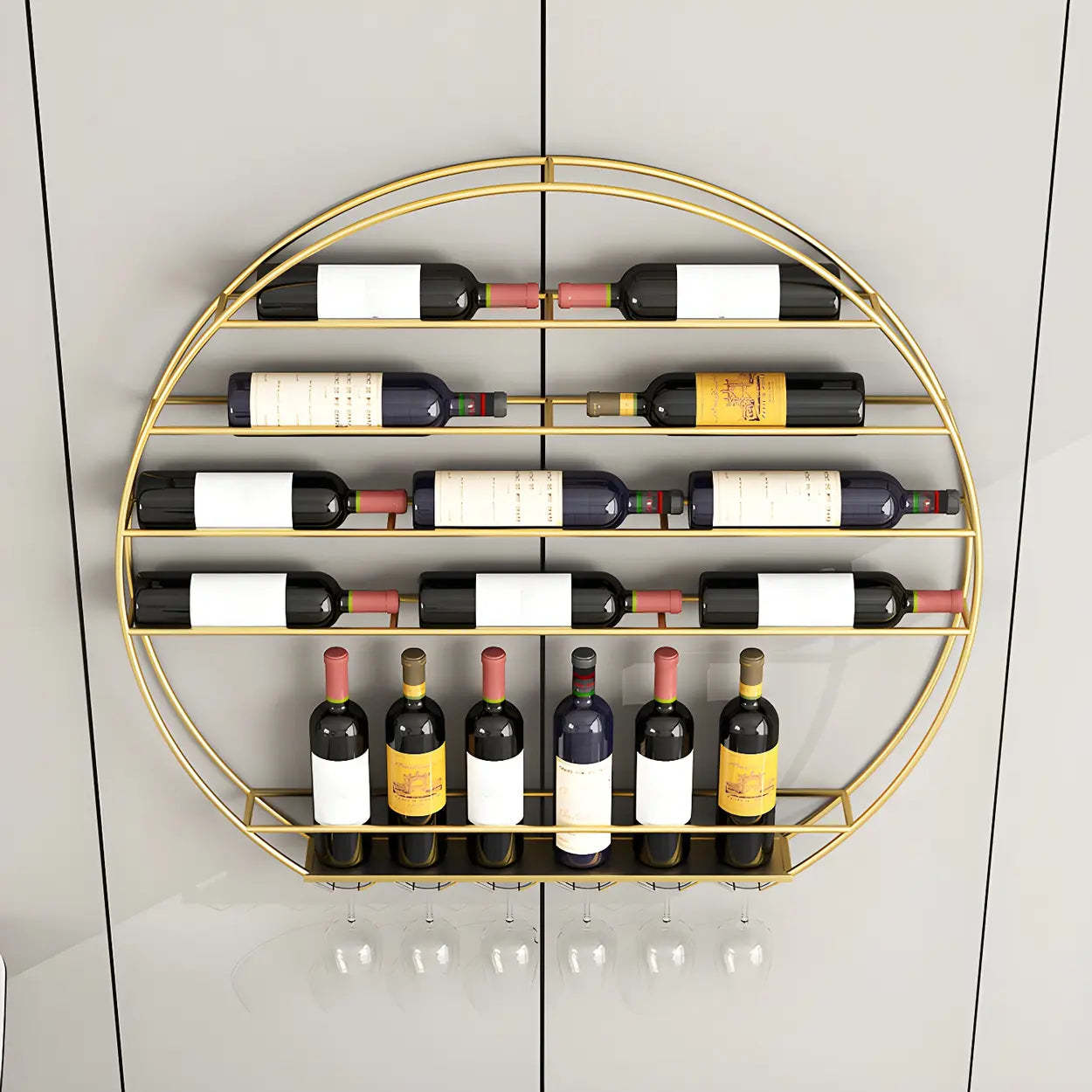 Gold Round Iron Floating Wall Wine Rack — Gold / 1 Piece