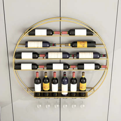 Gold Round Iron Floating Wall Wine Rack — Gold / 1 Piece