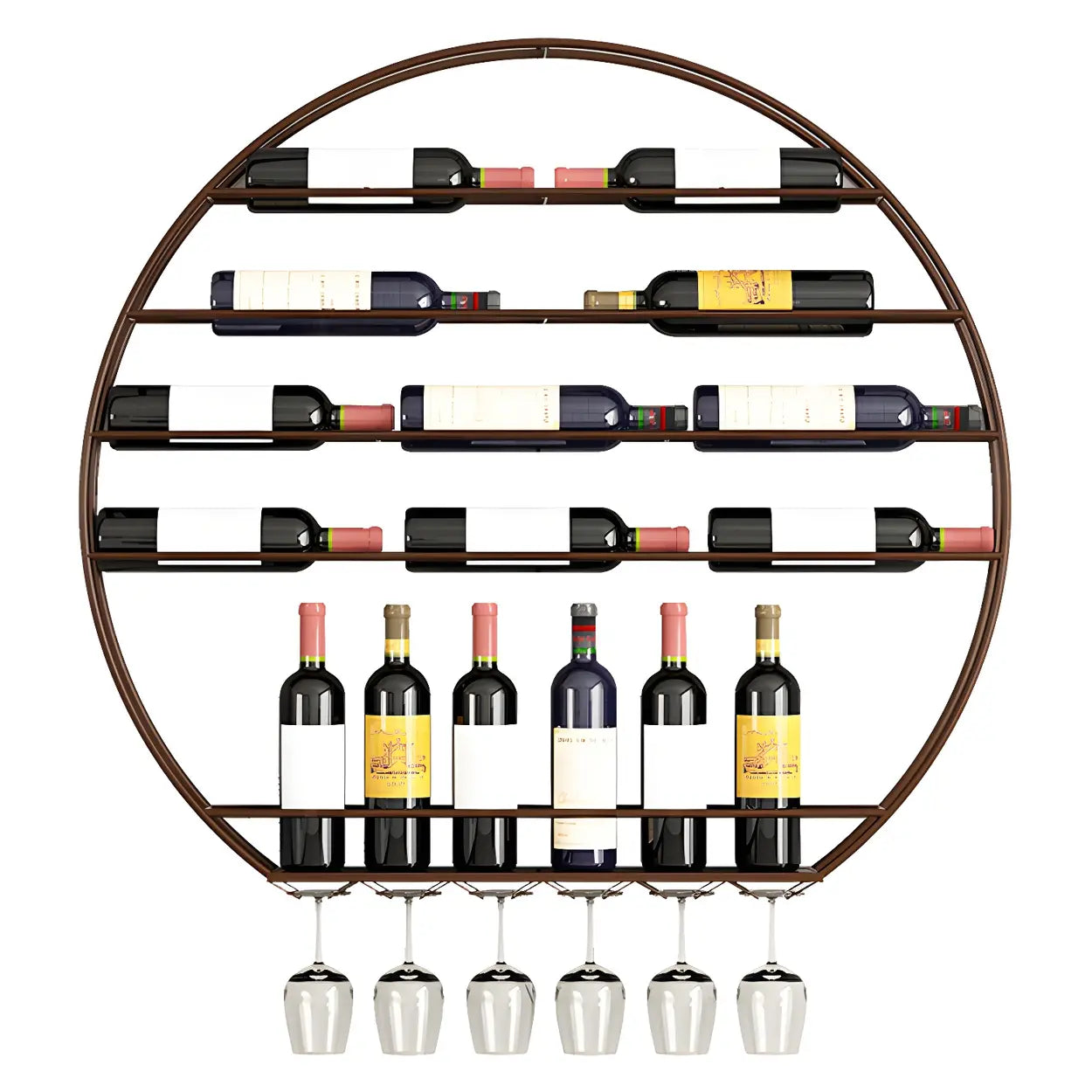 Gold Round Iron Floating Wall Wine Rack — Gold / 2 Piece Set