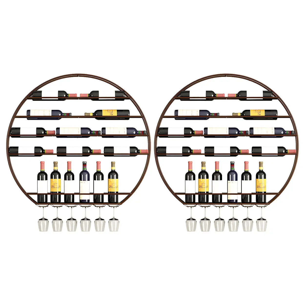 Gold Round Iron Floating Wall Wine Rack — Gold / 4 Piece Set