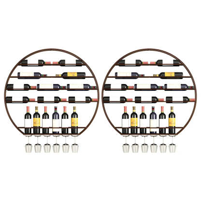 Gold Round Iron Floating Wall Wine Rack — Gold / 4 Piece Set