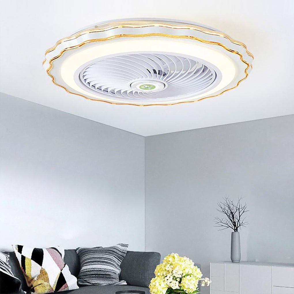 Gold White Crown Modern Bladeless Ceiling Fan with Remote