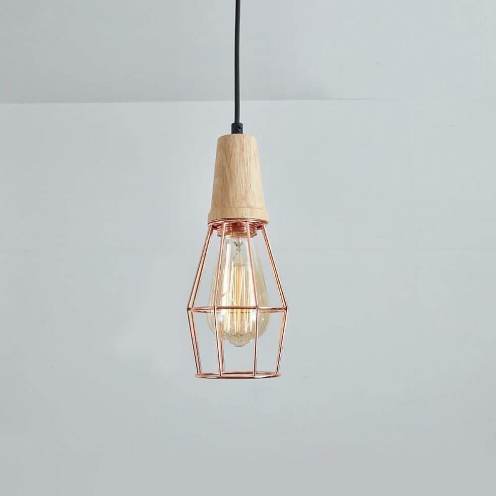 Antique Lantern Pendant Light Vintage Metal Wood Bamboo LED Ceiling Light-Lighom