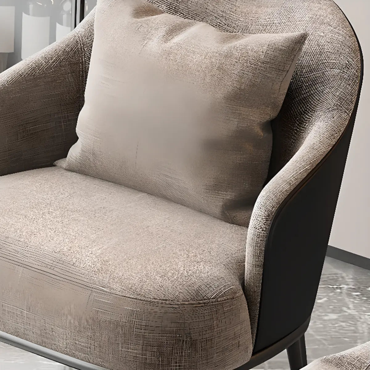 Gray-Black Coarse Linen Curved Back Pillow Accent Chair