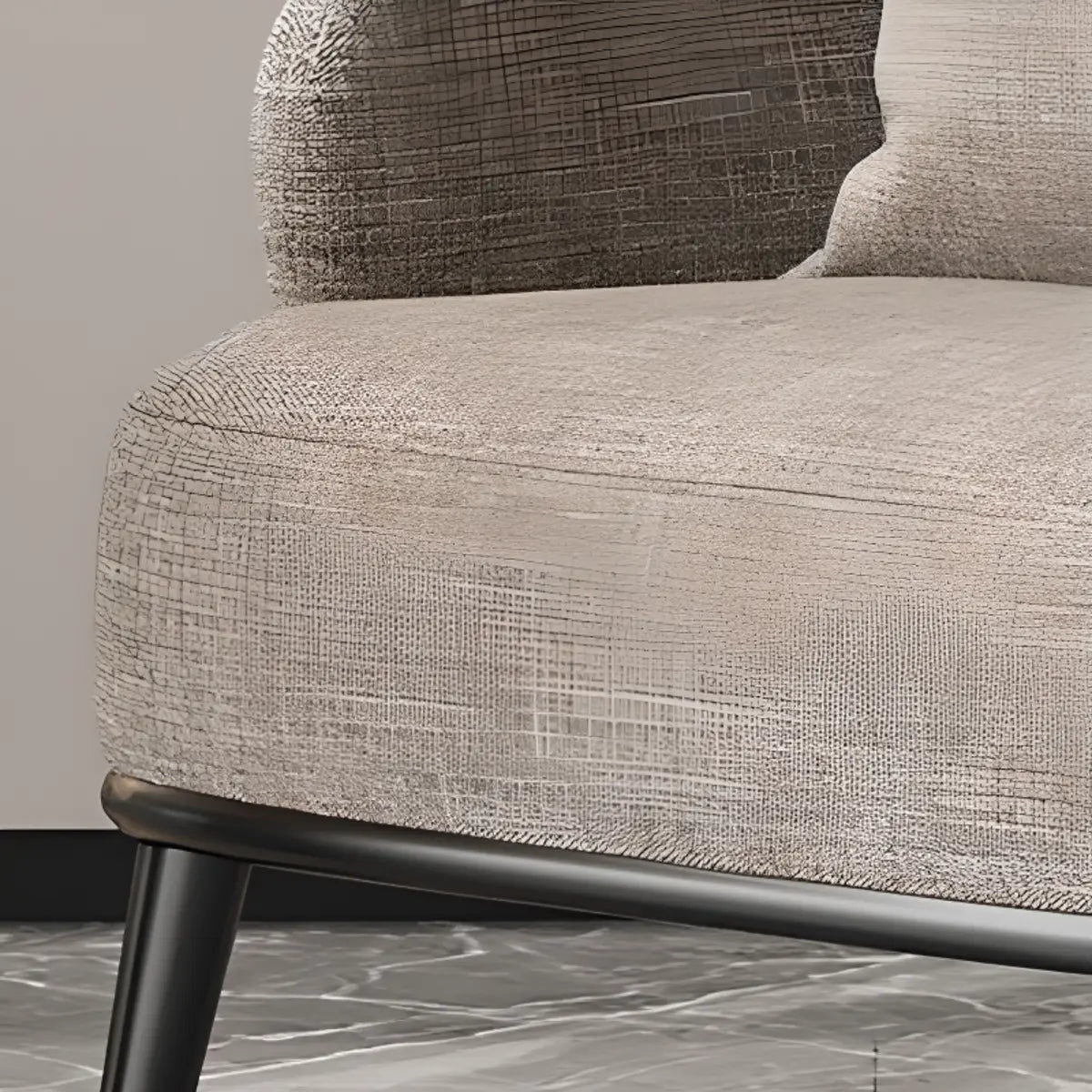 Gray-Black Coarse Linen Curved Back Pillow Accent Chair