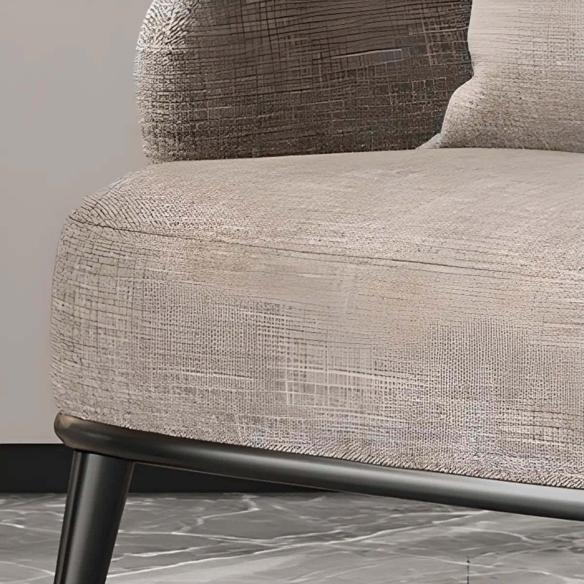 Gray-Black Coarse Linen Curved Back Pillow Accent Chair