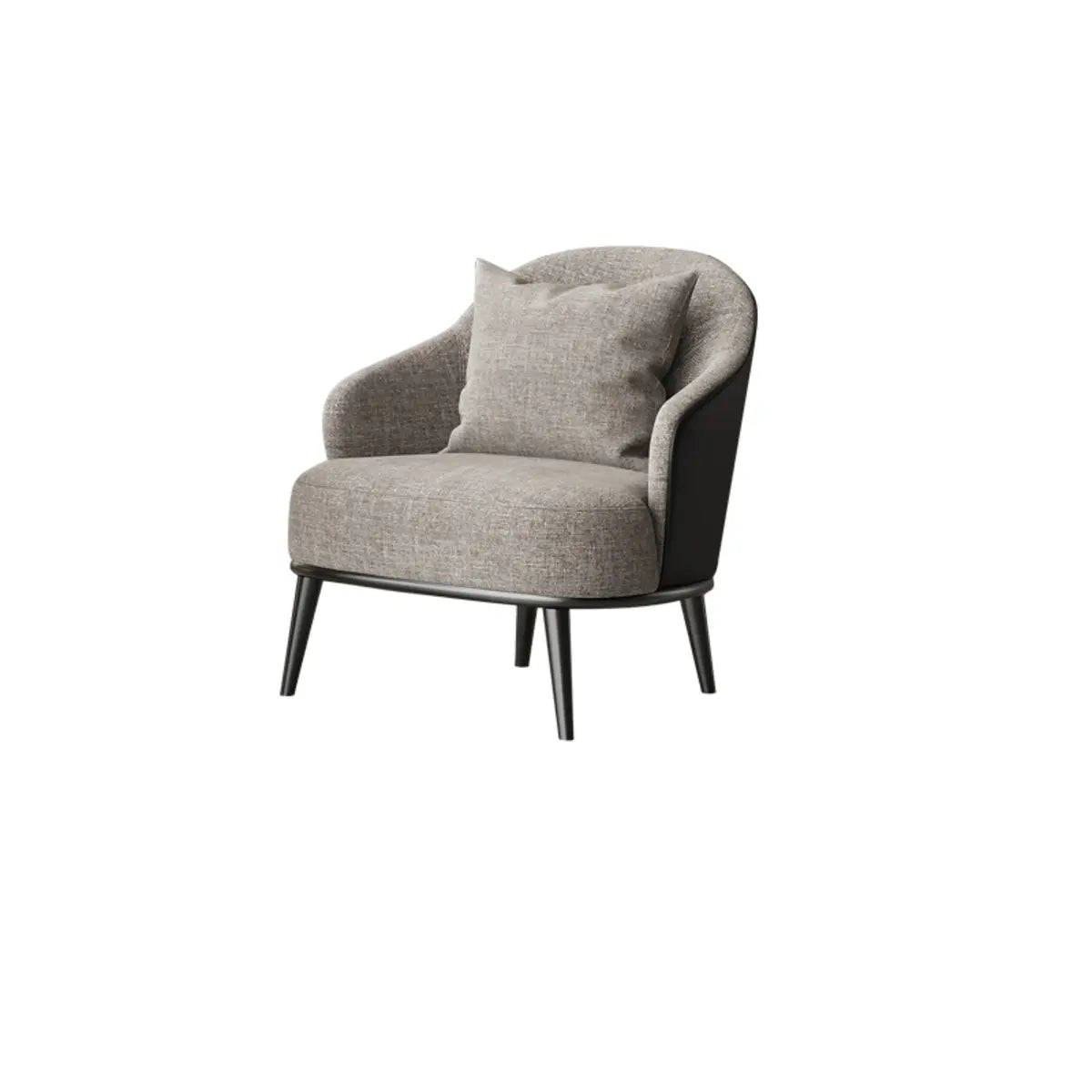 Gray-Black Coarse Linen Curved Back Pillow Accent Chair — Gray/ Black / Coarse Linen