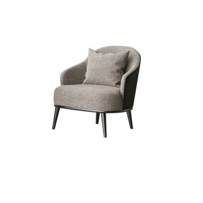 Gray-Black Coarse Linen Curved Back Pillow Accent Chair — Gray/ Black / Coarse Linen