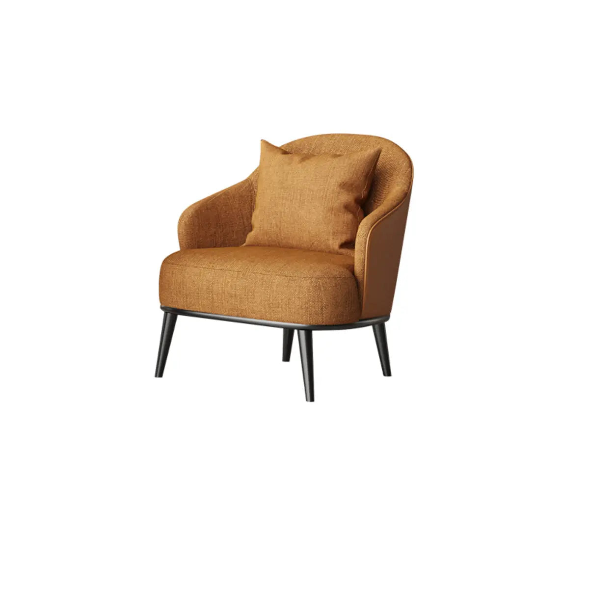 Gray-Black Coarse Linen Curved Back Pillow Accent Chair — Orange / Coarse Linen