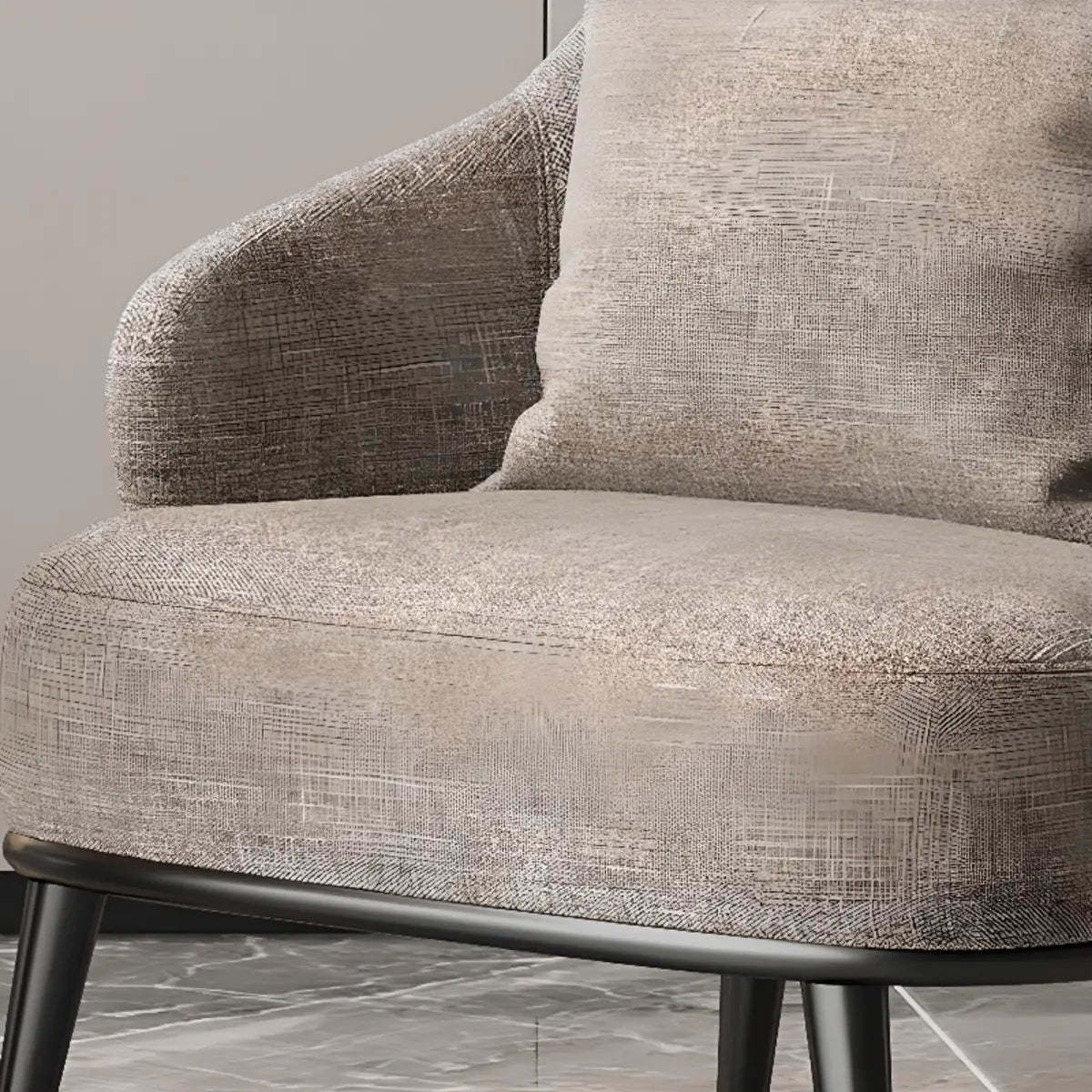 Gray-Black Coarse Linen Curved Back Pillow Accent Chair