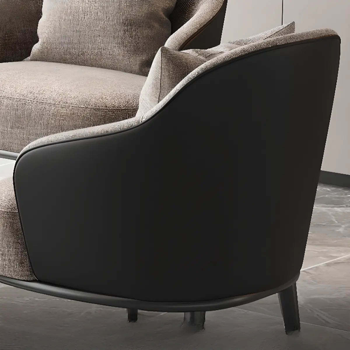 Gray-Black Coarse Linen Curved Back Pillow Accent Chair