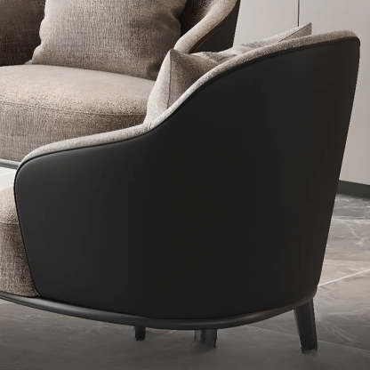 Gray-Black Coarse Linen Curved Back Pillow Accent Chair