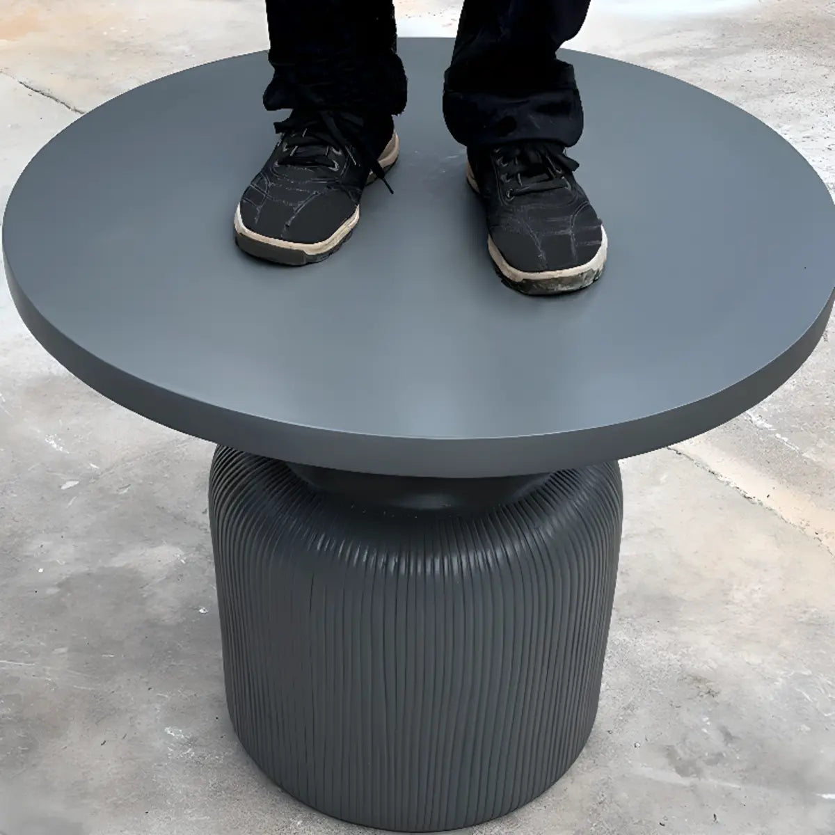 Gray Cement Round Concrete Outdoor Coffee Table