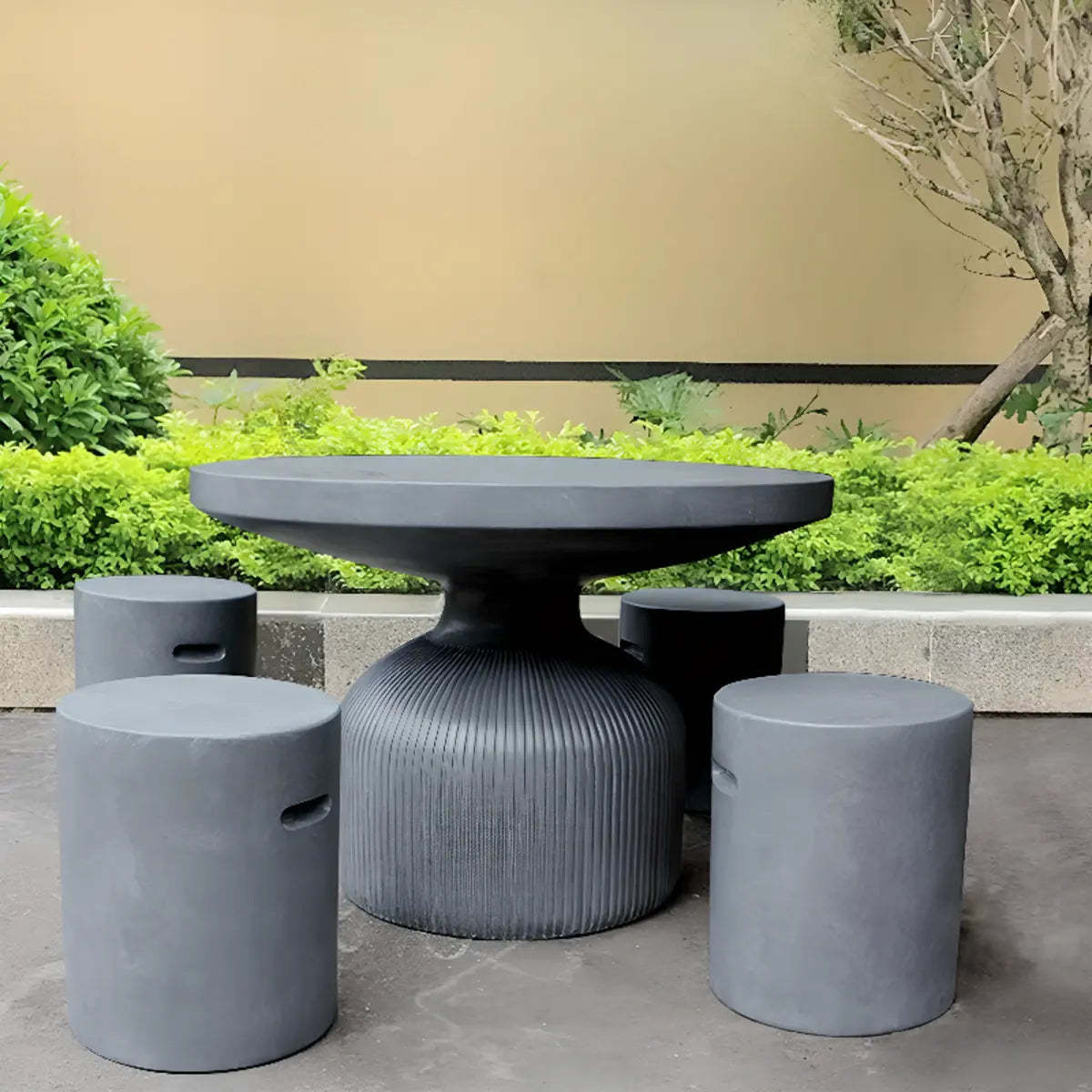 Gray Cement Round Concrete Outdoor Coffee Table — Black / Table Only