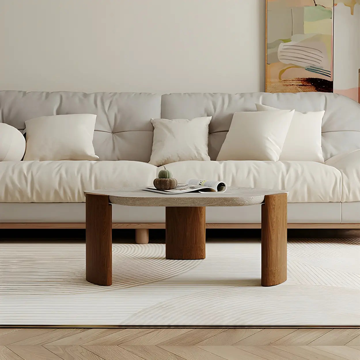 Gray Hexagon Travertine Black-Leg Coffee Table — Black