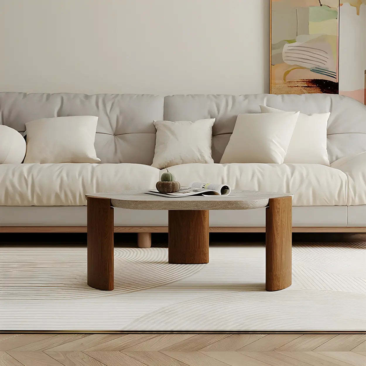 Gray Hexagon Travertine Black-Leg Coffee Table — Black