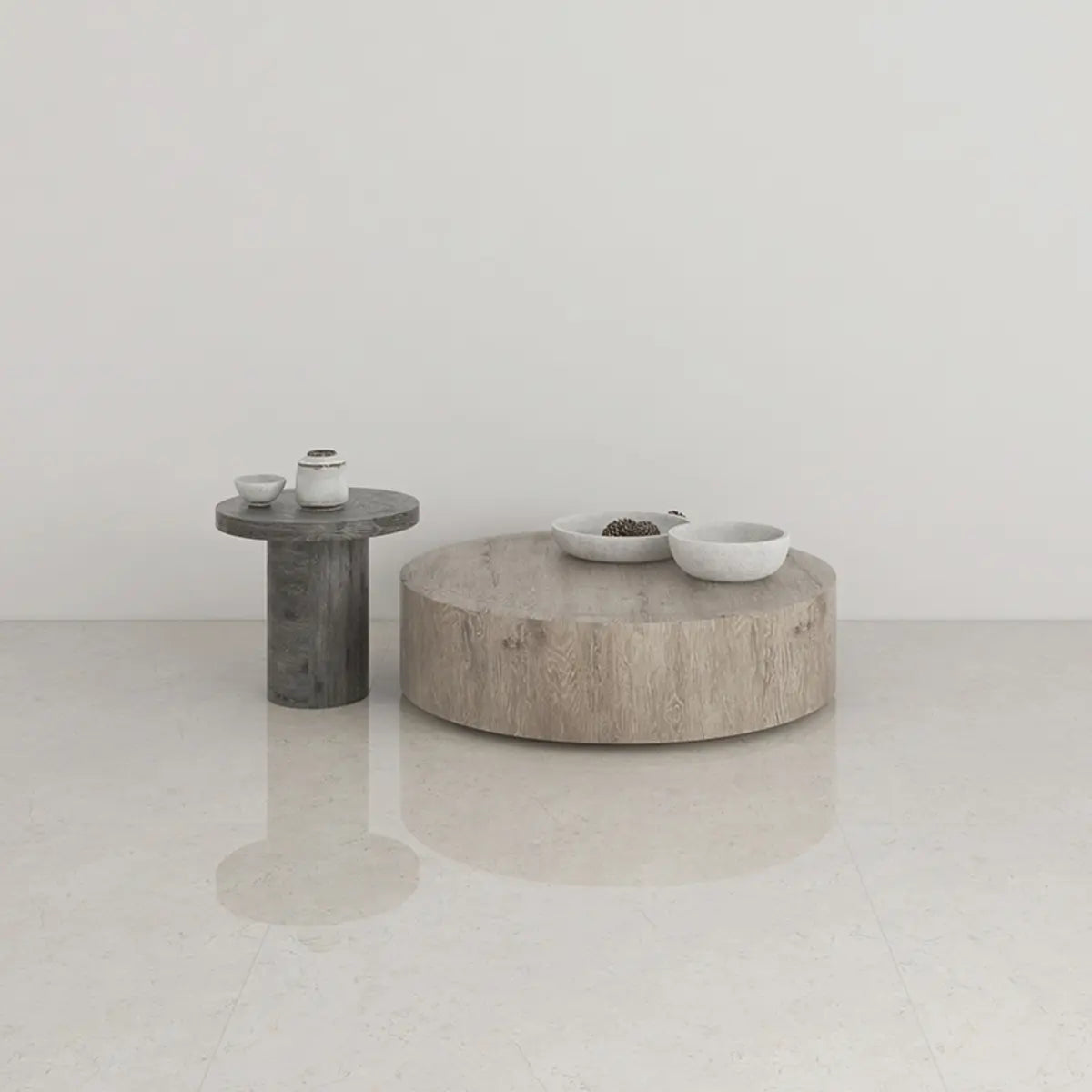 Gray Manufactured Wood Nesting Round Coffee Table — Storage Included