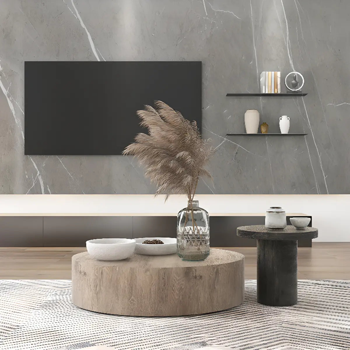 Gray Manufactured Wood Nesting Round Coffee Table