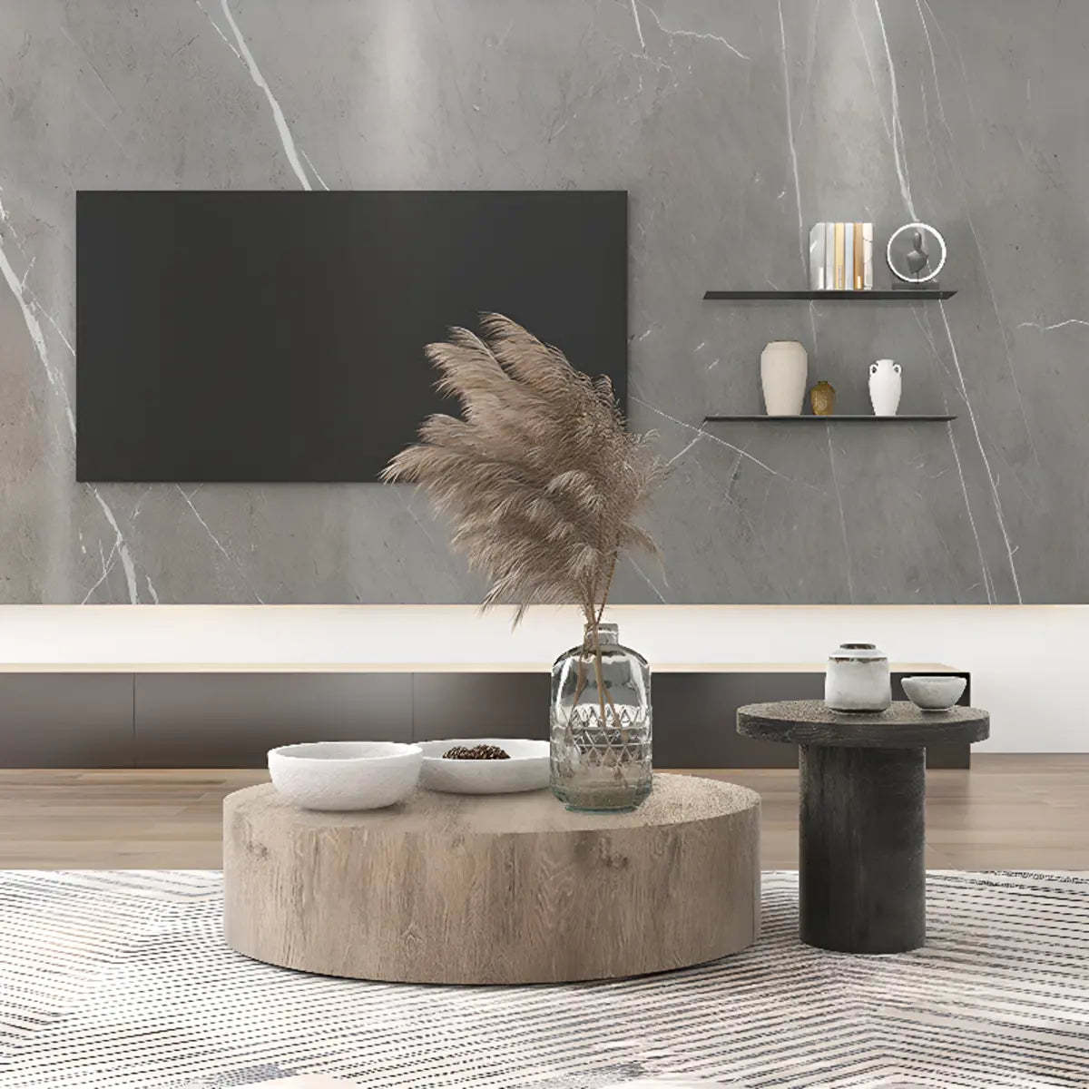 Gray Manufactured Wood Nesting Round Coffee Table