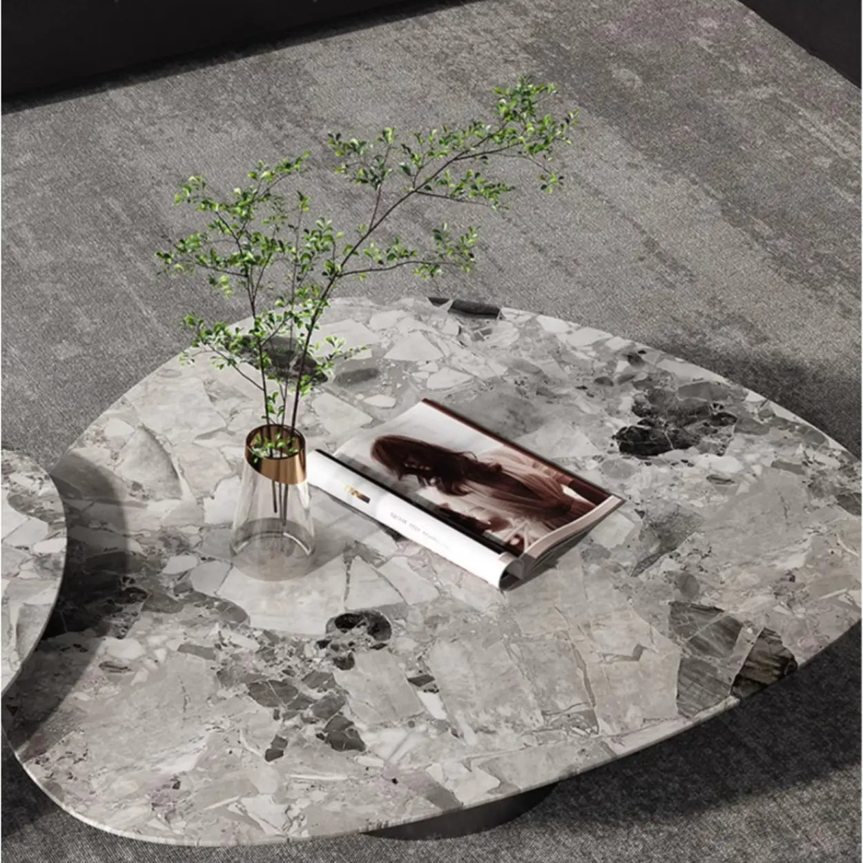 Gray Marble Triangle Stainless Steel Base Coffee Table