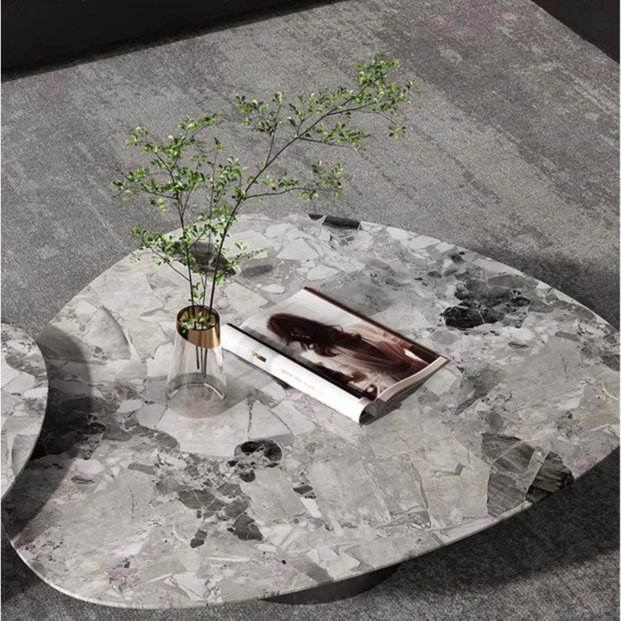 Gray Marble Triangle Stainless Steel Base Coffee Table
