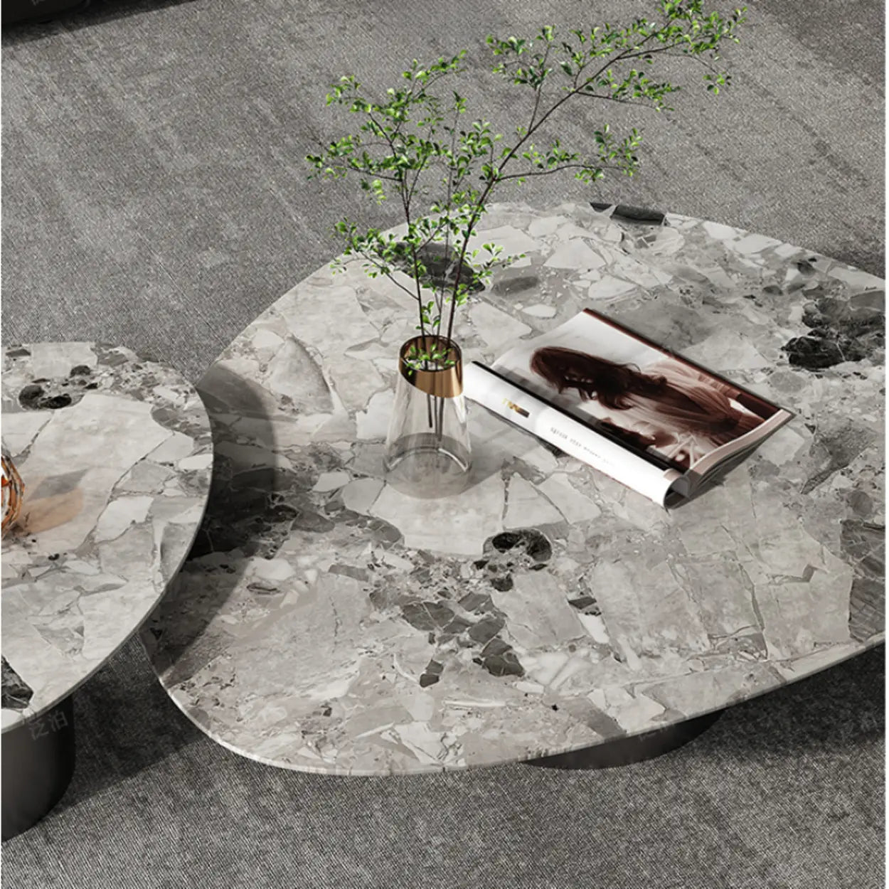 Gray Marble Triangle Stainless Steel Base Coffee Table