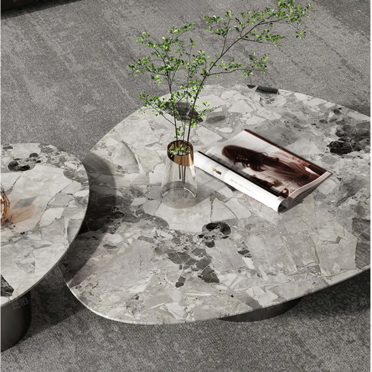 Gray Marble Triangle Stainless Steel Base Coffee Table