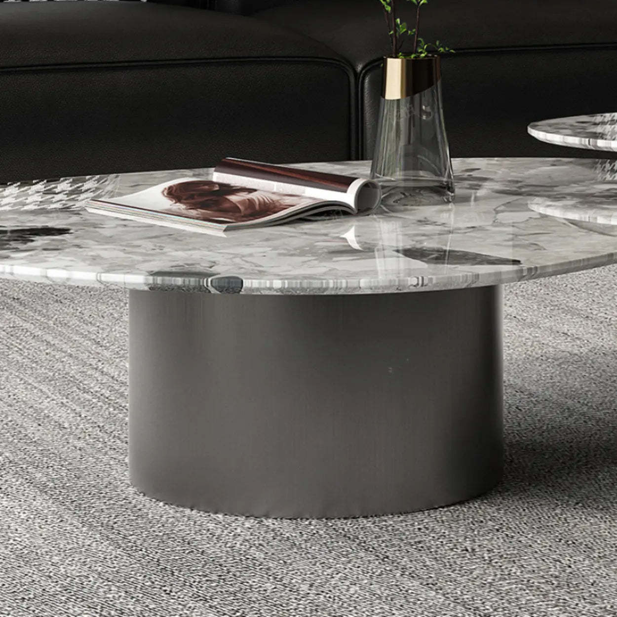 Gray Marble Triangle Stainless Steel Base Coffee Table