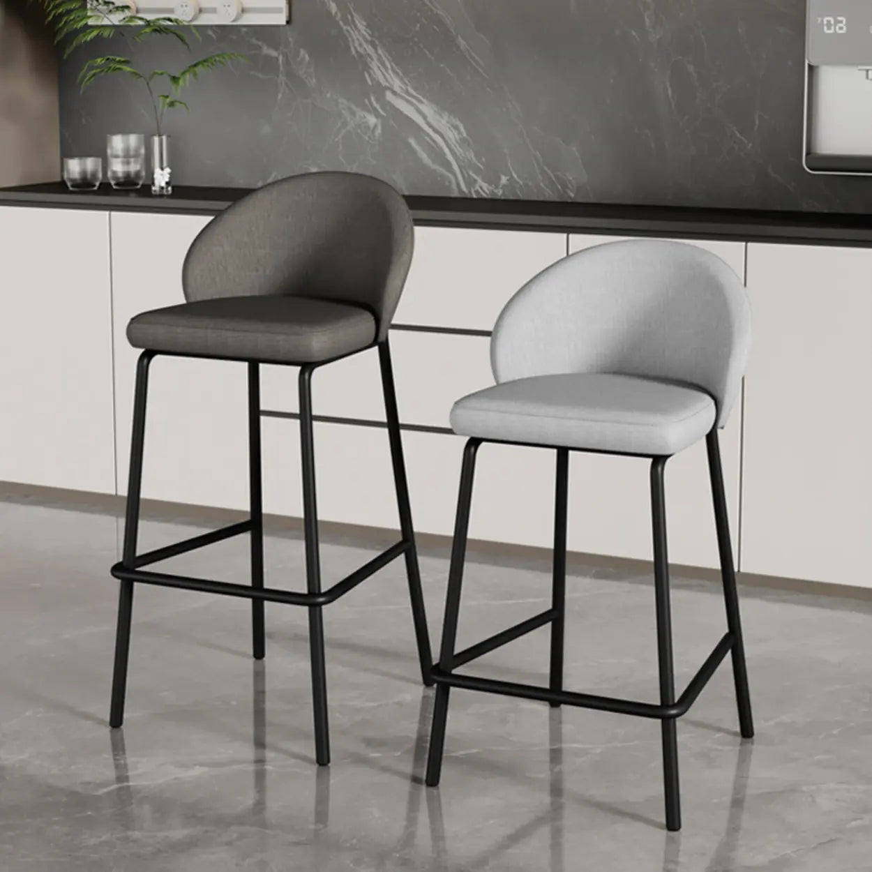 Gray Metal Four-Leg Bucket Fabric Bistro Bar Stool