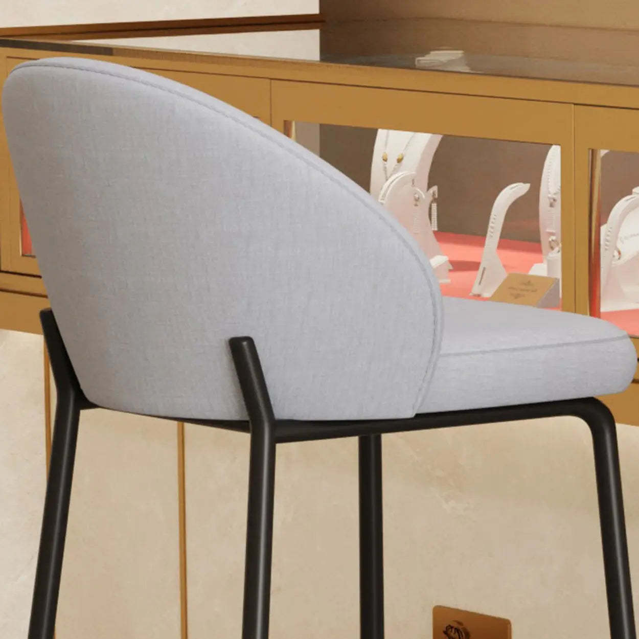 Gray Metal Four-Leg Bucket Fabric Bistro Bar Stool — Leather / Dark Gray