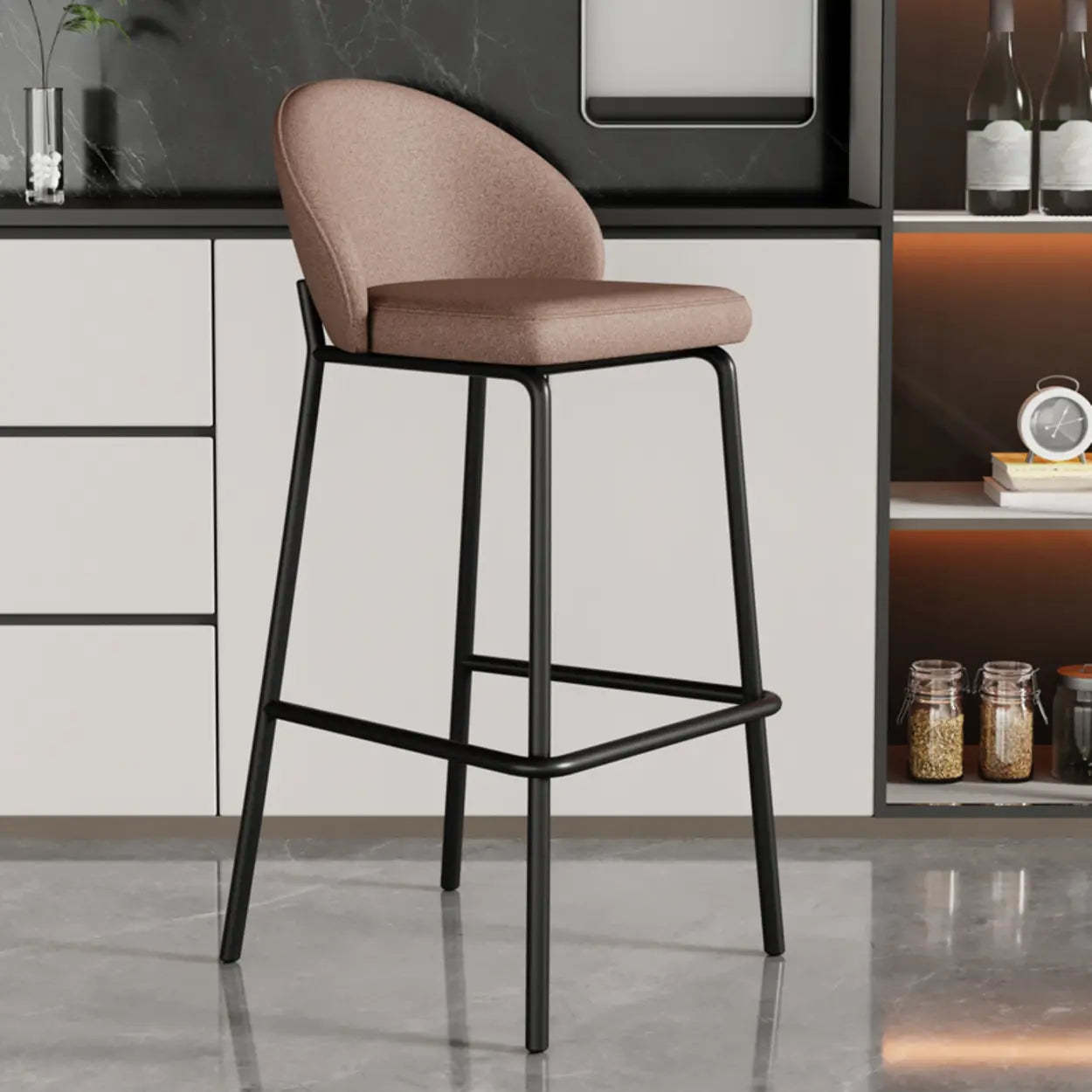 Modern bistro four-leg gray bar & counter stools — 16" L x 17" W x 22" H / Fabric / Khaki