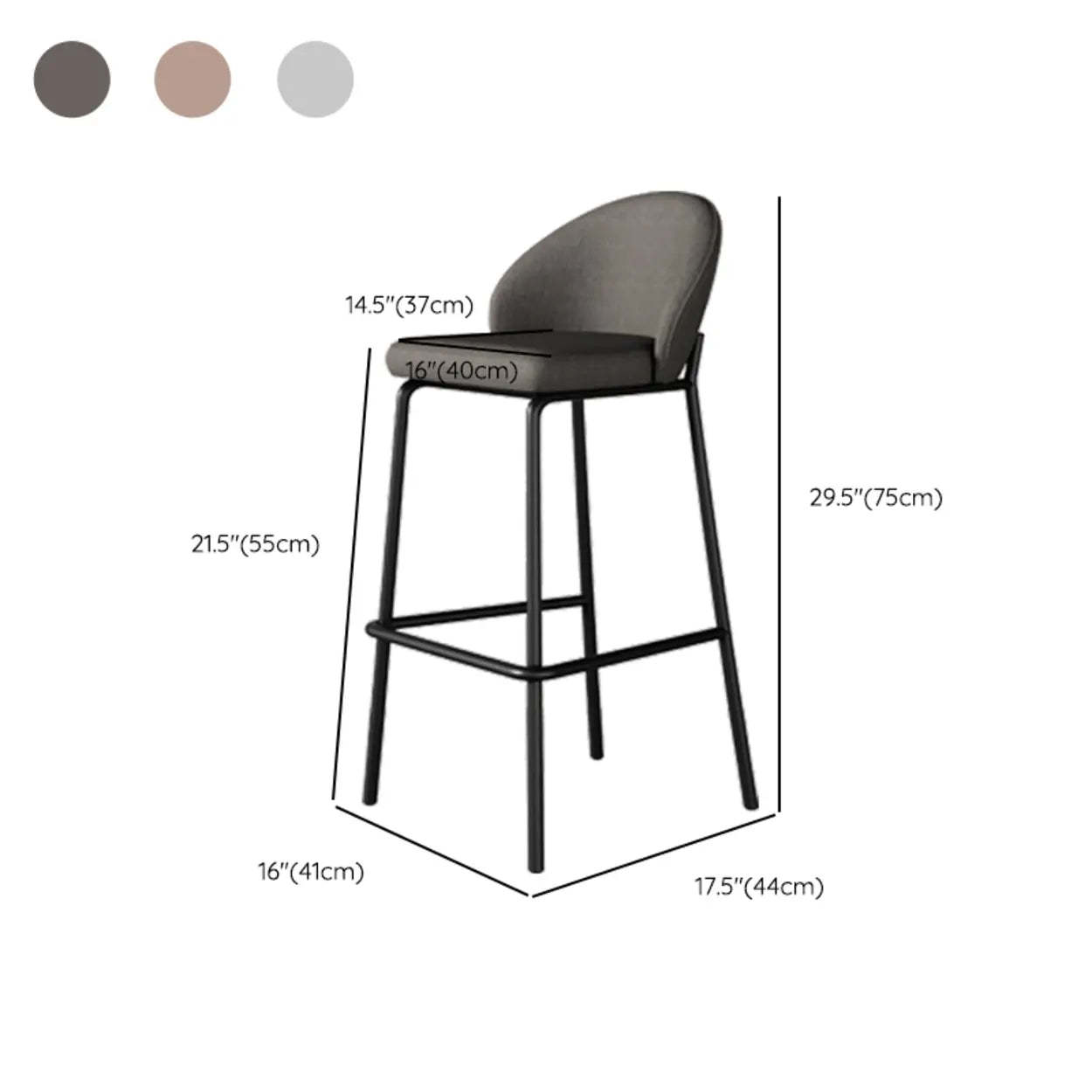 Gray Metal Four-Leg Bucket Fabric Bistro Bar Stool — Leather / Red Brown