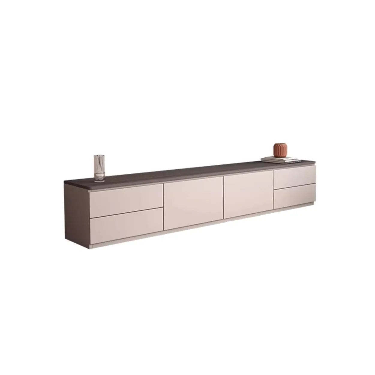 Gray Oak Wood Rectangular TV Stand with Storage — Warm White