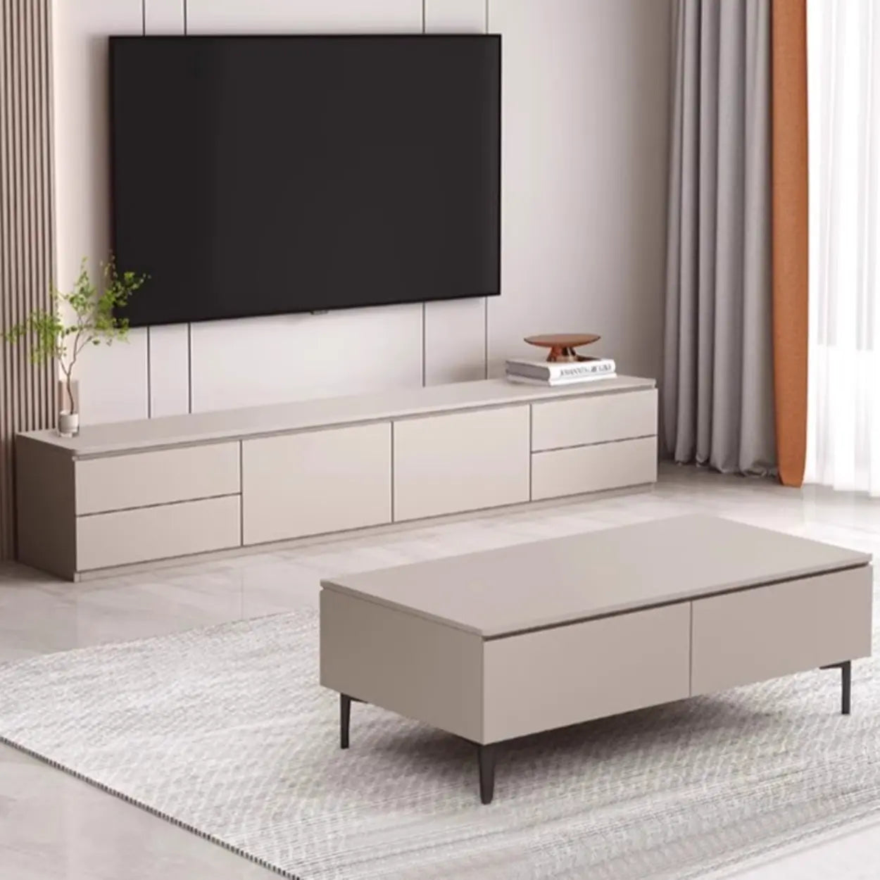 Gray Oak Wood Rectangular TV Stand with Storage — Gray Oak