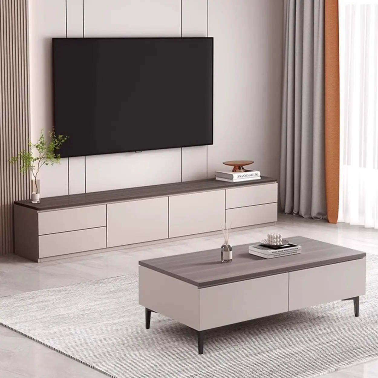 Gray Oak Wood Rectangular TV Stand with Storage — Gray Oak