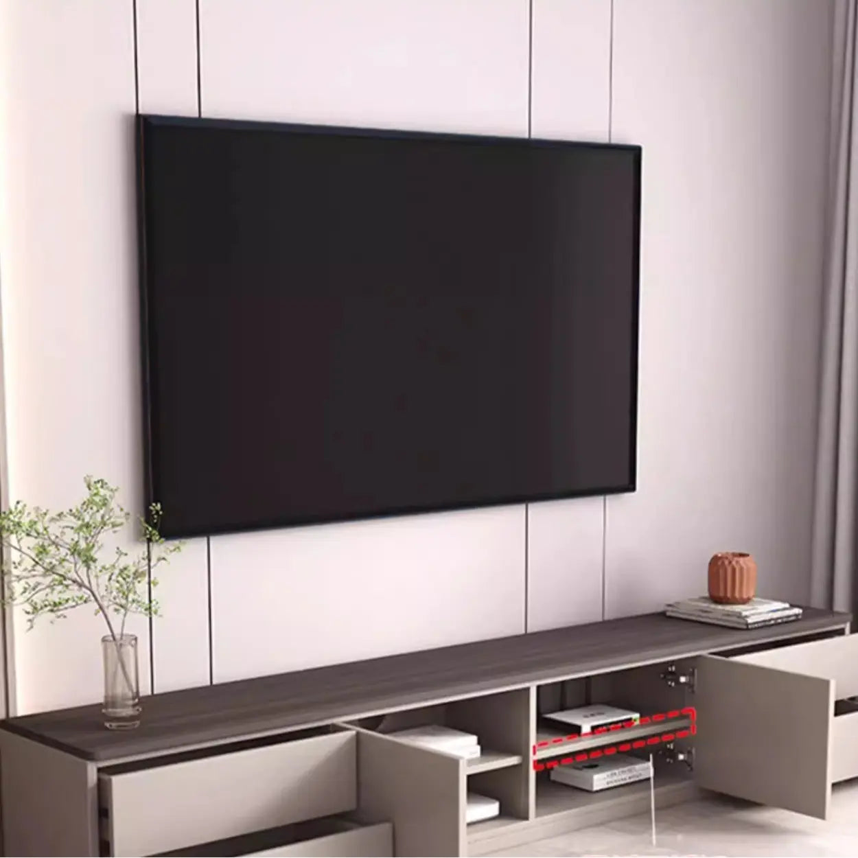 Gray Oak Wood Rectangular TV Stand with Storage — Gray Oak