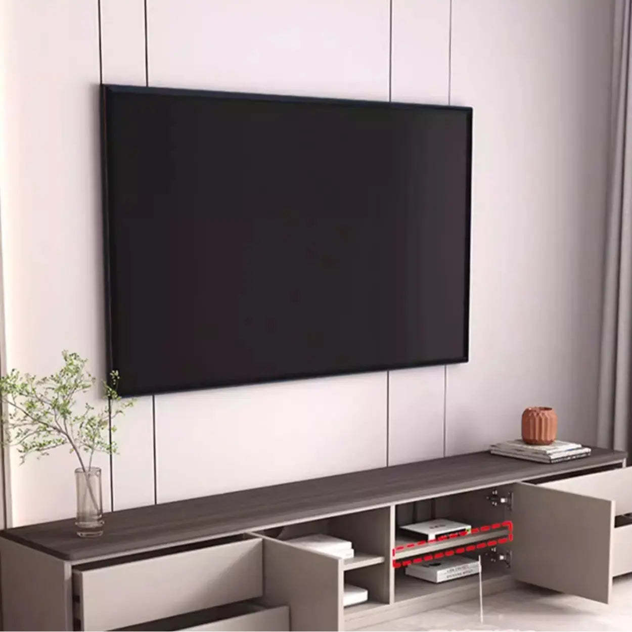 Gray Oak Wood Rectangular TV Stand with Storage — Gray Oak